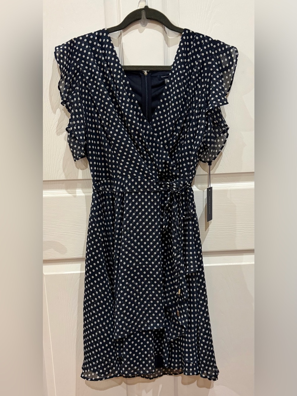 NEW NWT Women’s Tommy Hilfiger Navy and White Polka Dot Wrap Dress 14